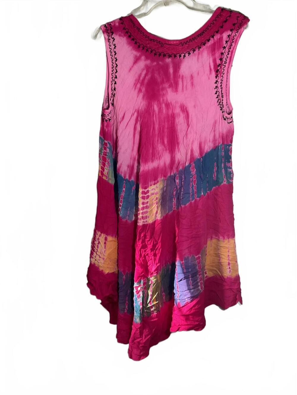 Colorful Boho Embroidered Tie-Dye Dress Plus Size Festival Hippie - Picture 8 of 9